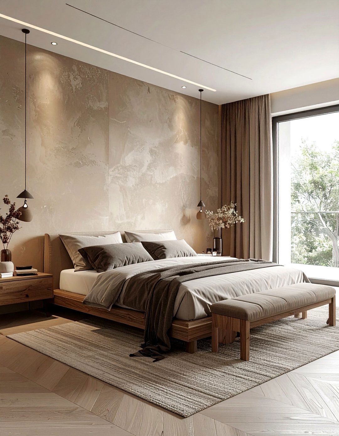 Textured Lime Wash Walls - 30 soft minimalist bedroom ideas