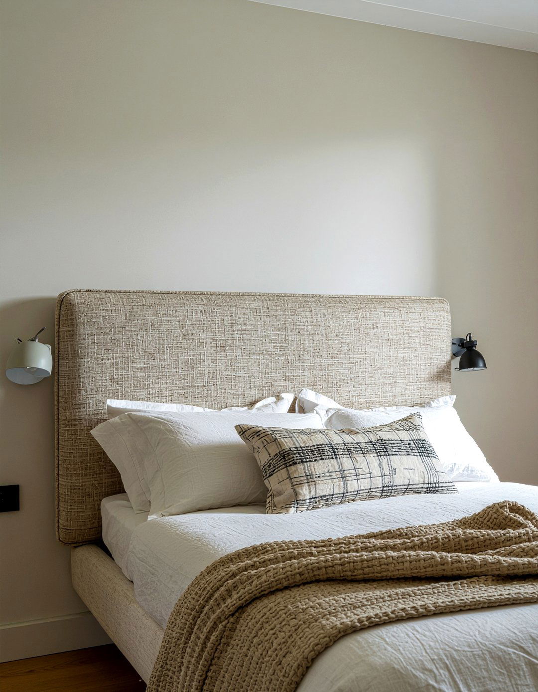 Textured Linen Wrap - 30 bedroom floating headboard ideas