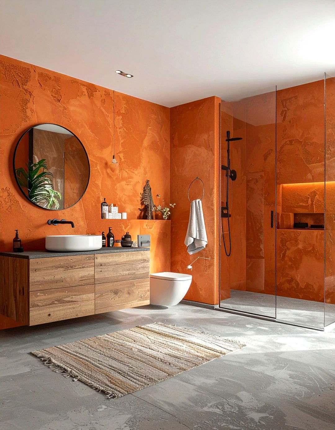 Textured Orange Plaster Bathroom - 30 orange bathroom ideas