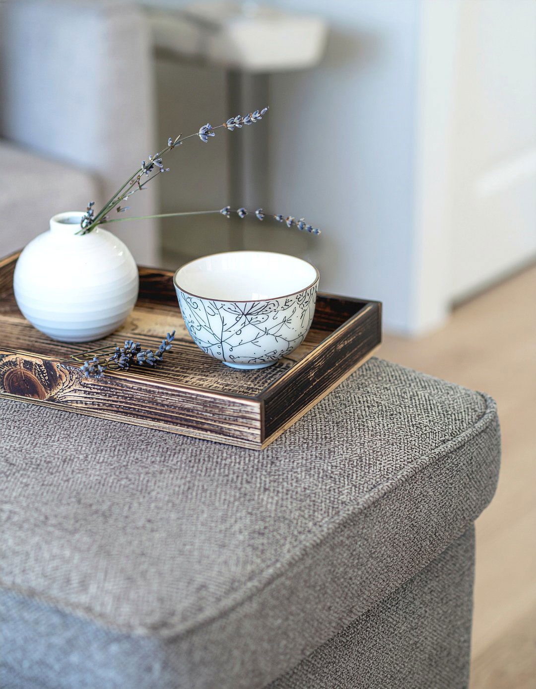 Textured Ottoman Tray - 30 living room vignette ideas