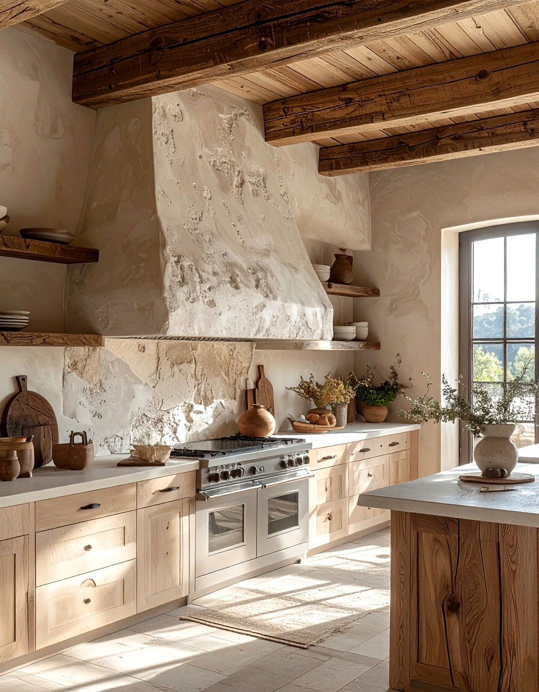 Textured Plaster Hood - 30 wall-mount hood kitchen ideas