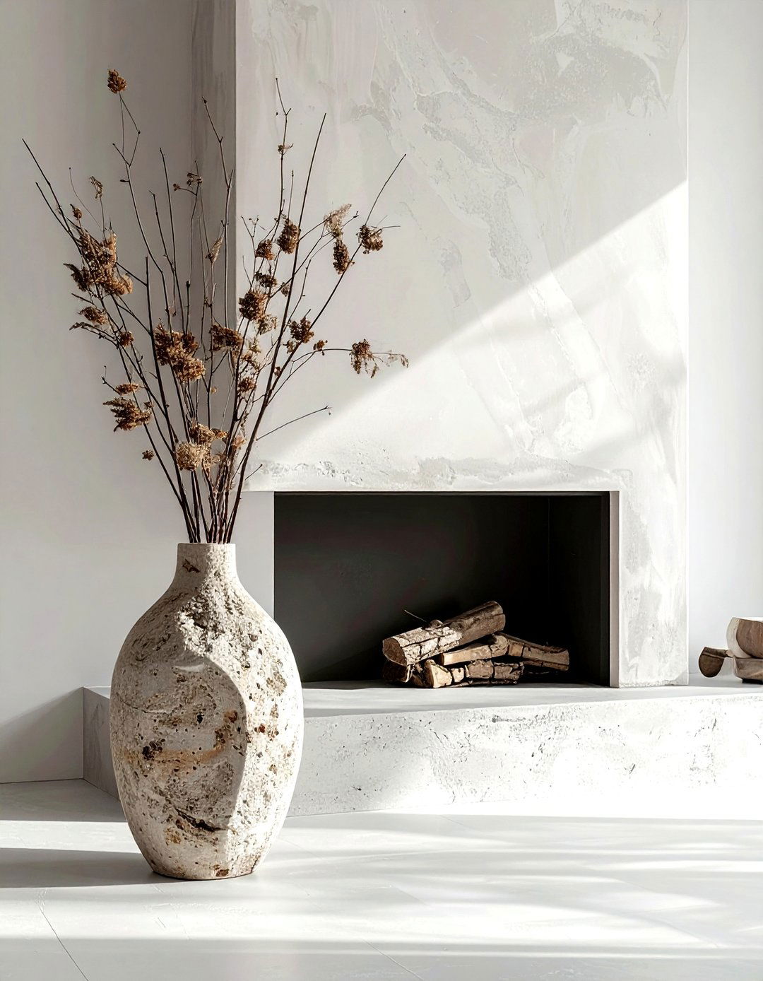 Textured Stone Vase - 30 mantel decor ideas