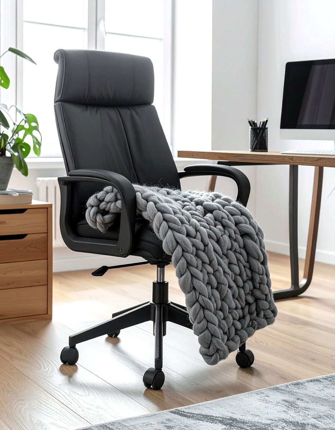 Textured Throw Blanket Chair - 30 cozy office ideas