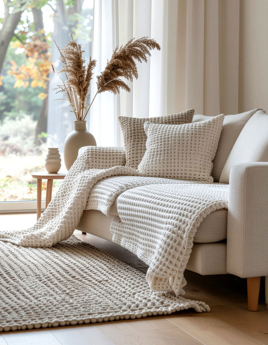 Textured Waffle Knit Slipcover - 30 living room washable slipcover ideas