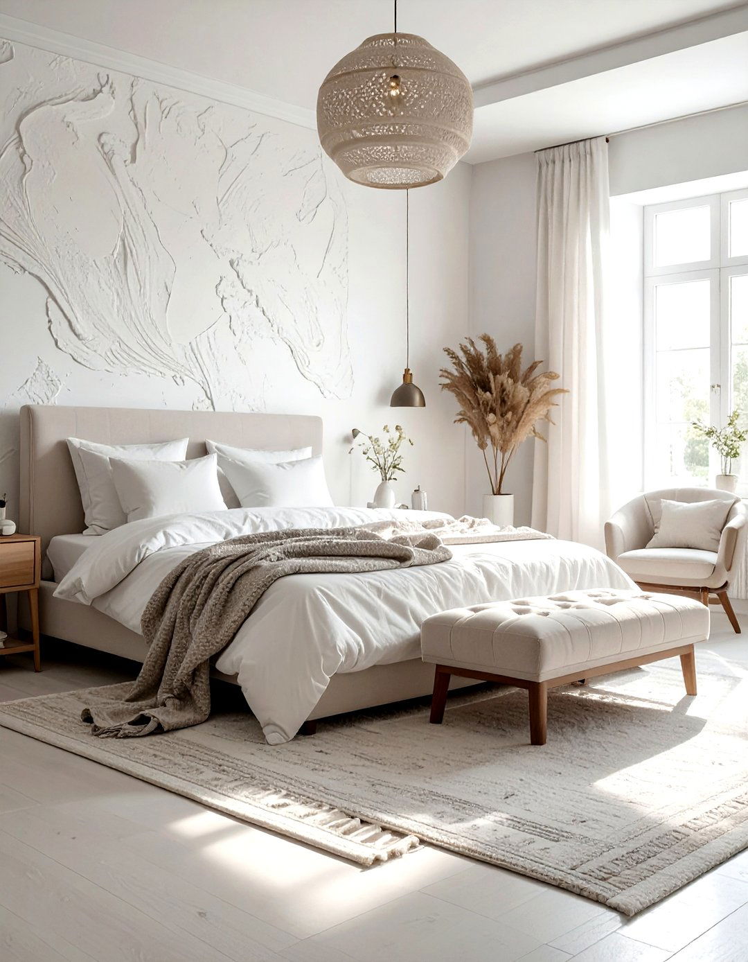 Textured White Bedroom - 30 minimalist white bedroom ideas