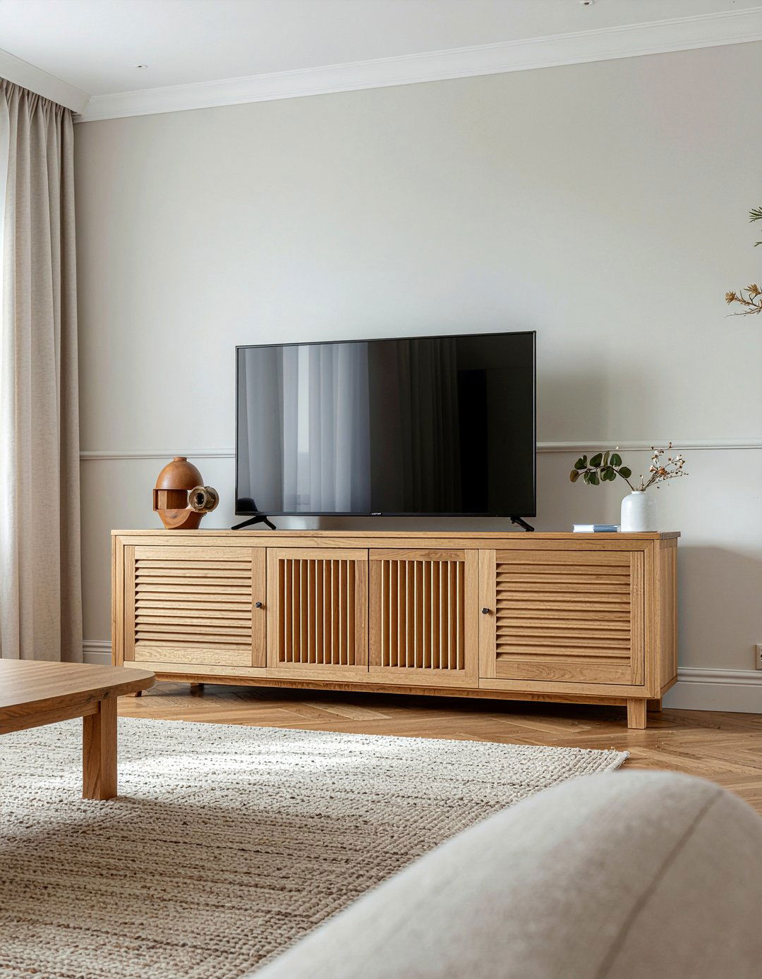 Textured Wood TV Stand - 30 living room entertainment center ideas