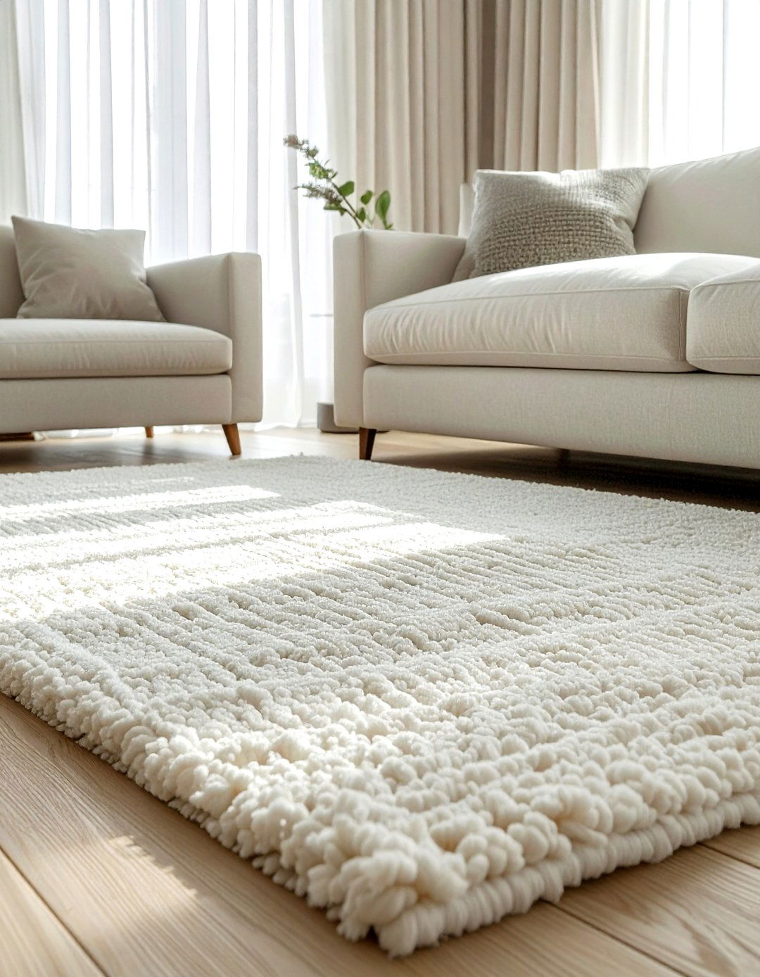 Textured Wool Rug - 30 soft minimalist living room ideas