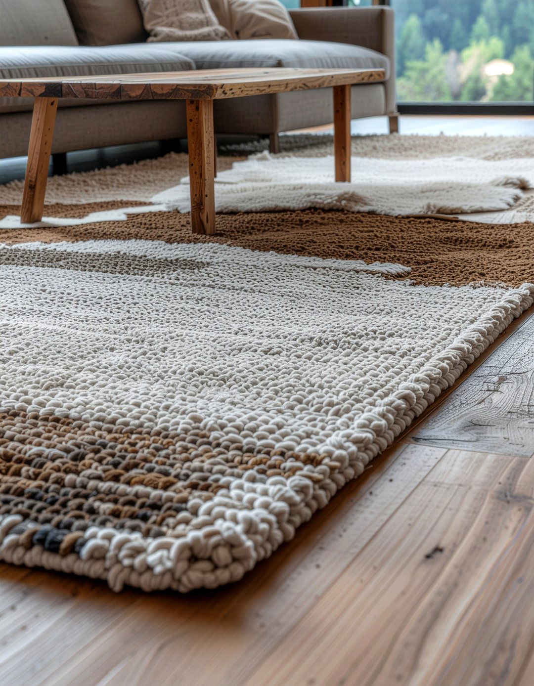 Textured area rugs - 30 mountain house living room ideas