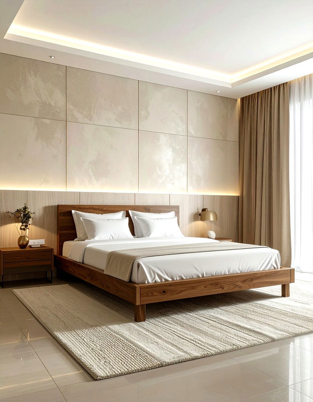 Textured beige wallpaper bedroom - 30 farmhouse beige bedroom ideas