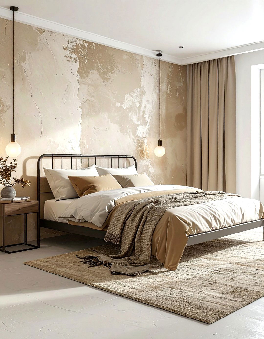 Textured beige wallpaper industrial bedroom - 30 industrial beige bedroom ideas