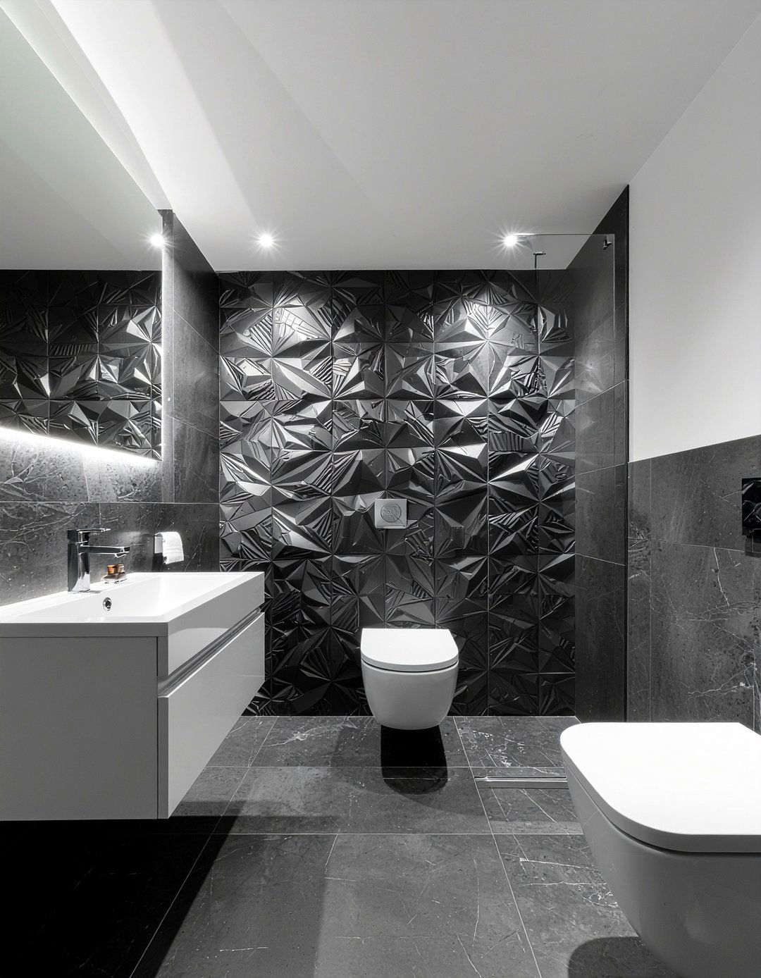 Textured black bathroom wall - 30 all black bathroom ideas