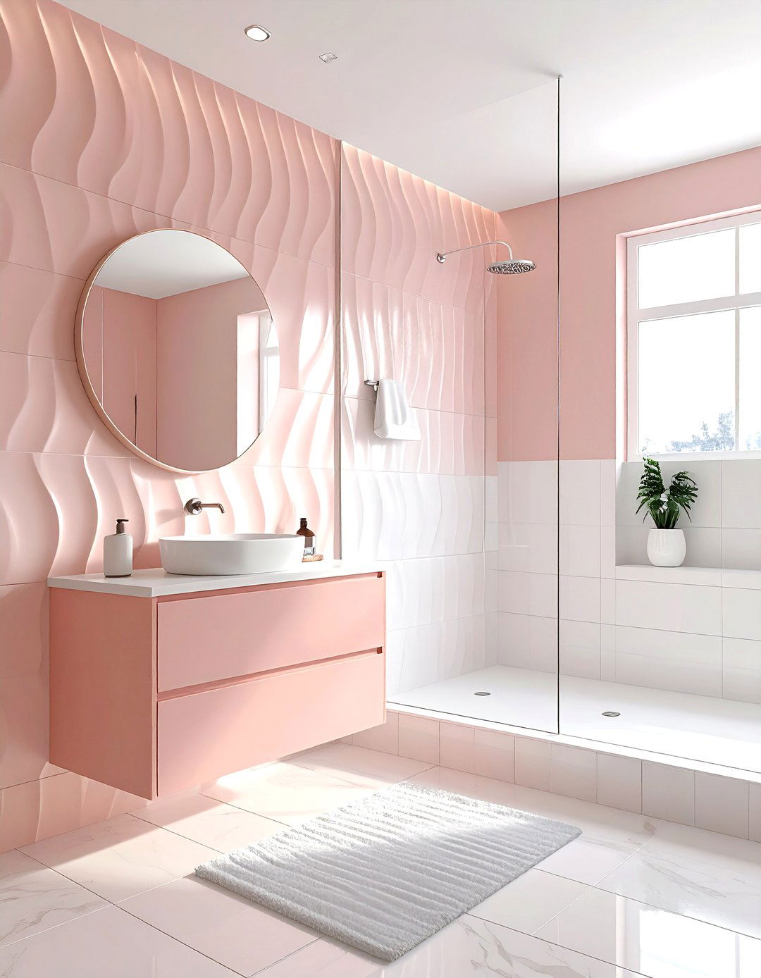 Textured blush bathroom - 30 blush and white bathroom ideas
