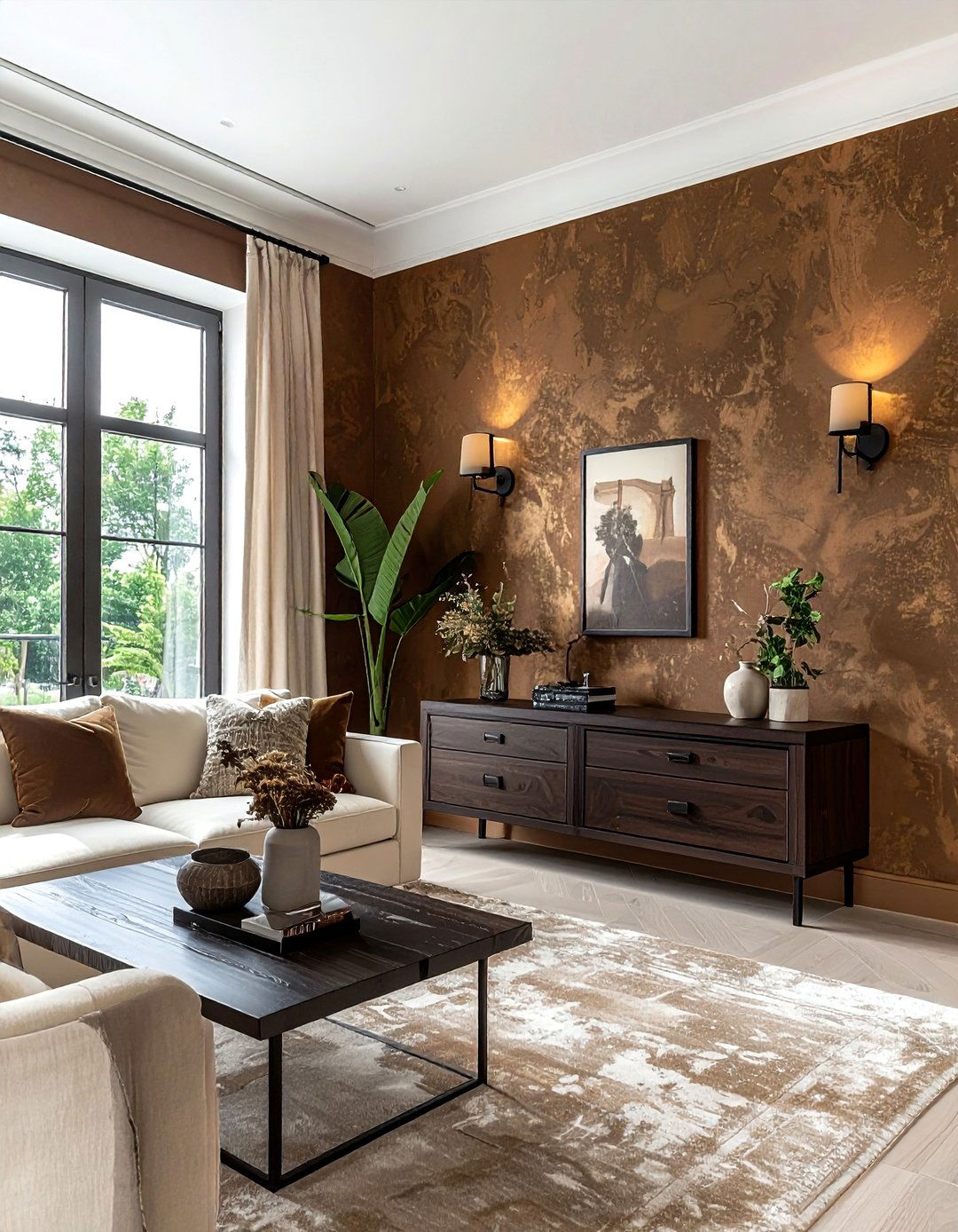 Textured brown wallpaper living room - 30 brown living room ideas