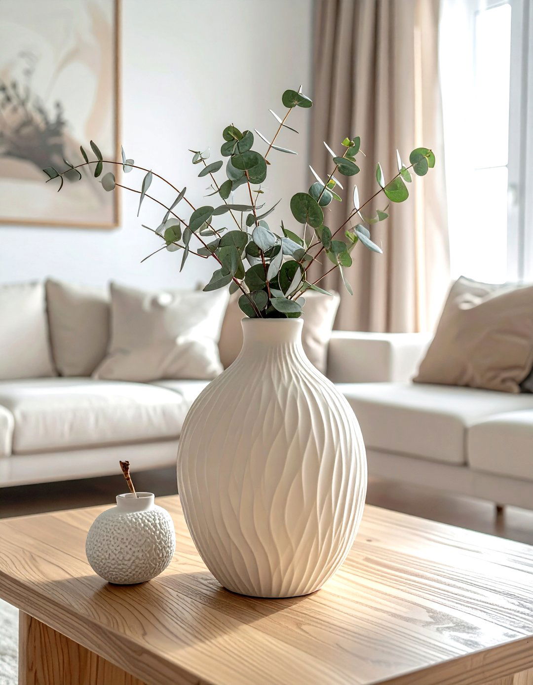Textured ceramic vase - 30 beige living room accessories ideas