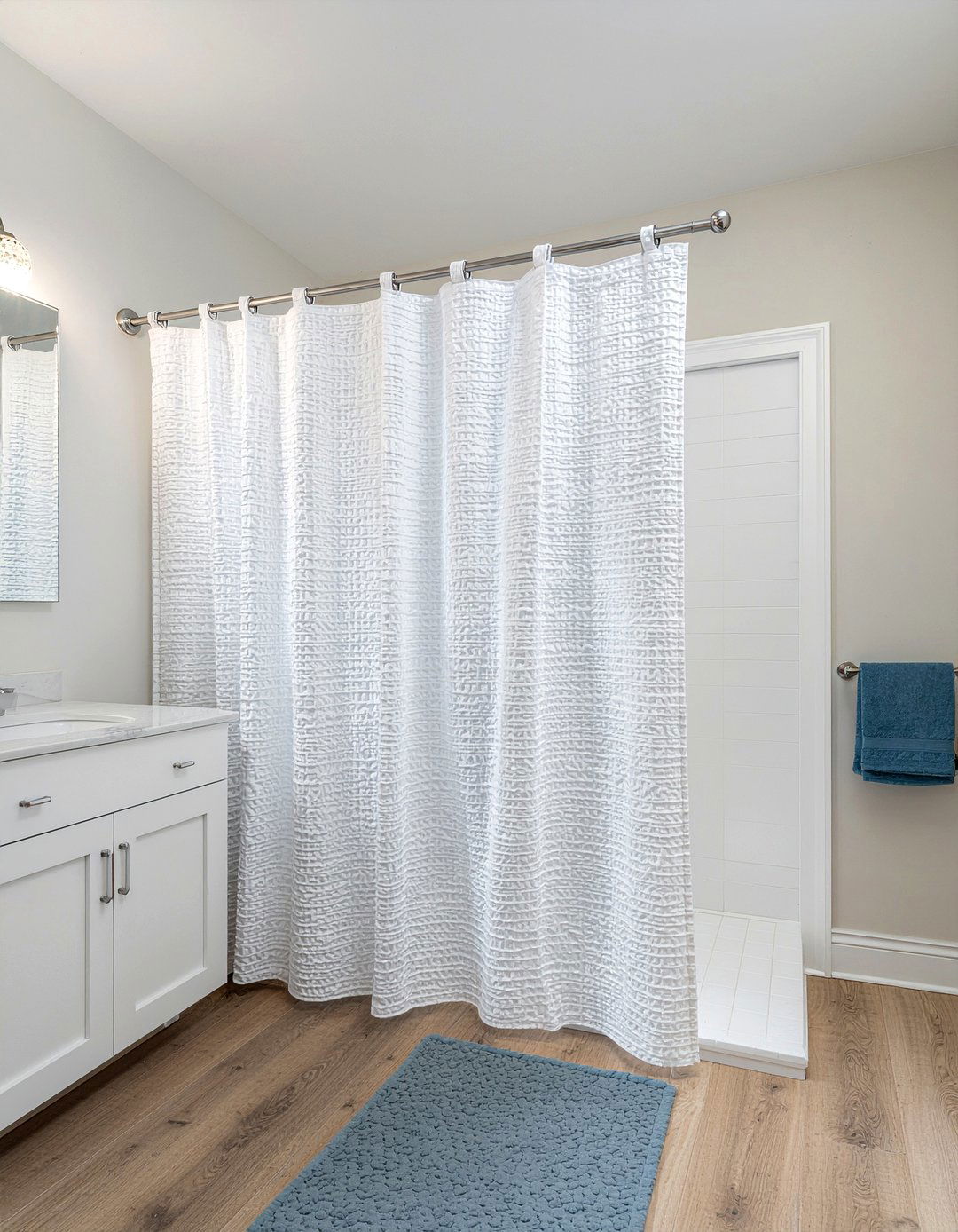 Textured cotton shower curtain - 30 bathroom curtain ideas