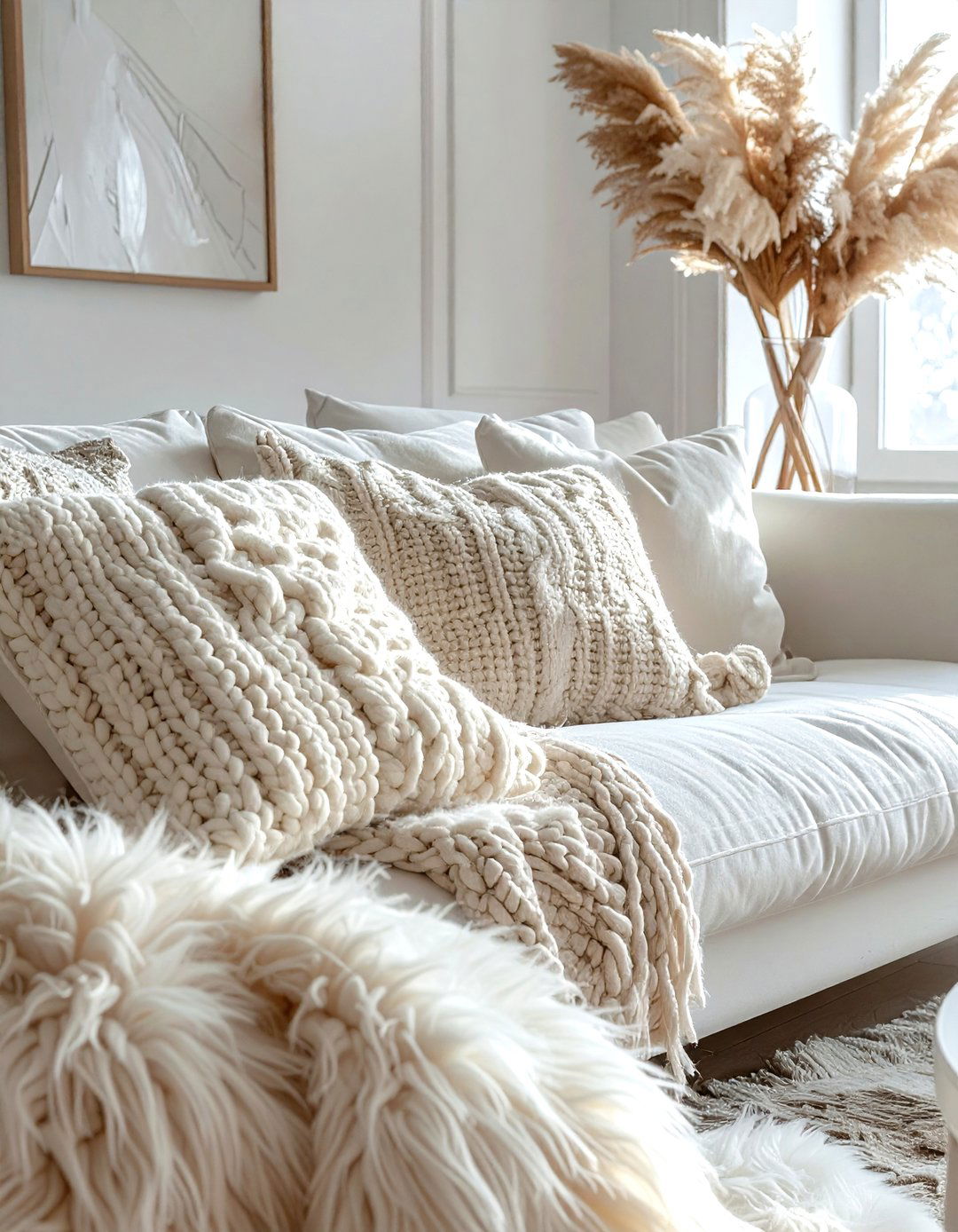 Textured cream knit pillows - 30 pillow mix ideas