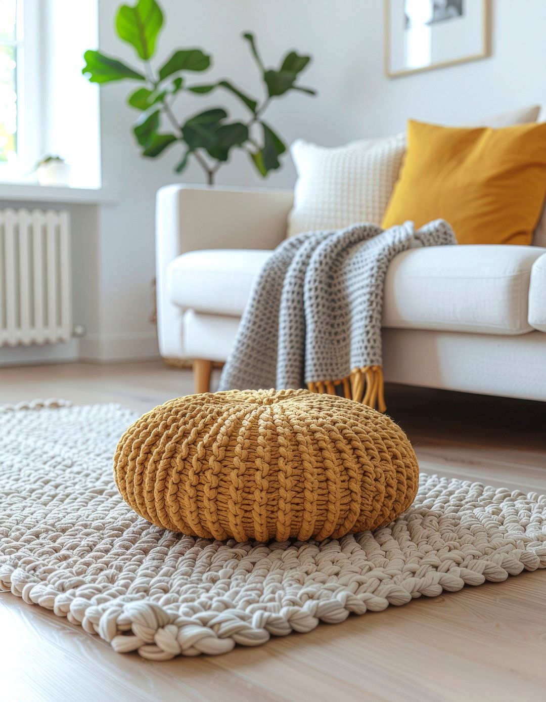 Textured crochet pillow - 30 crocheted living room ideas