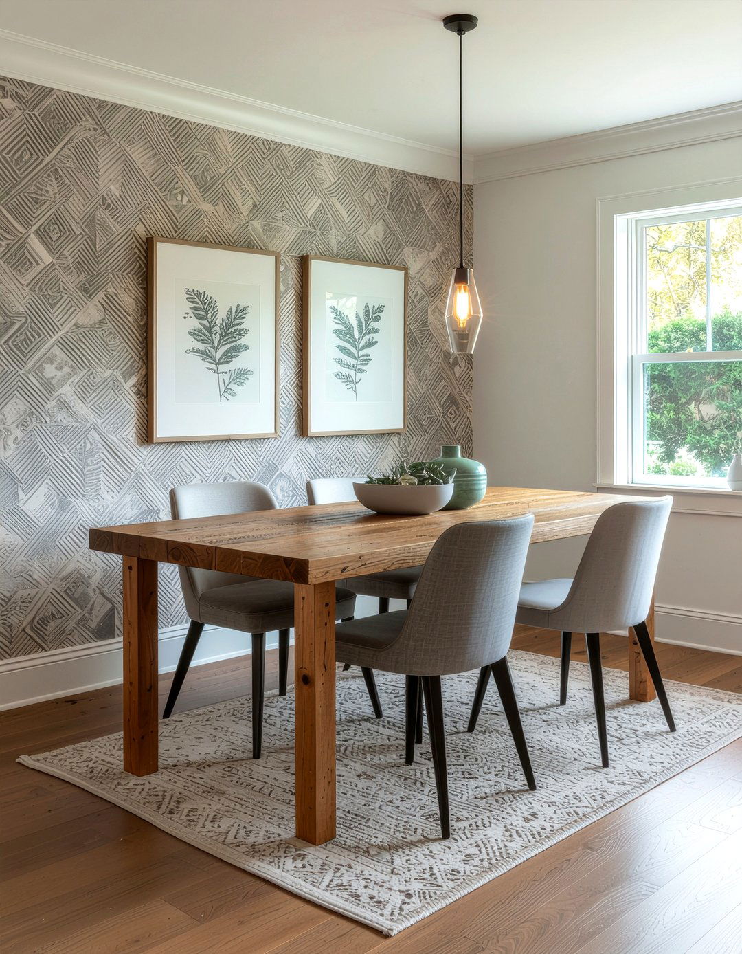 Textured geometric wallpaper - 30 geometric wallpaper dining room ideas