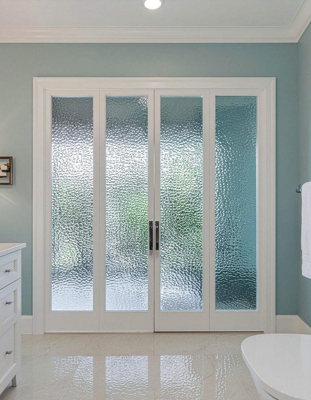 Textured glass bathroom french doors - 30 bathroom French door ideas
