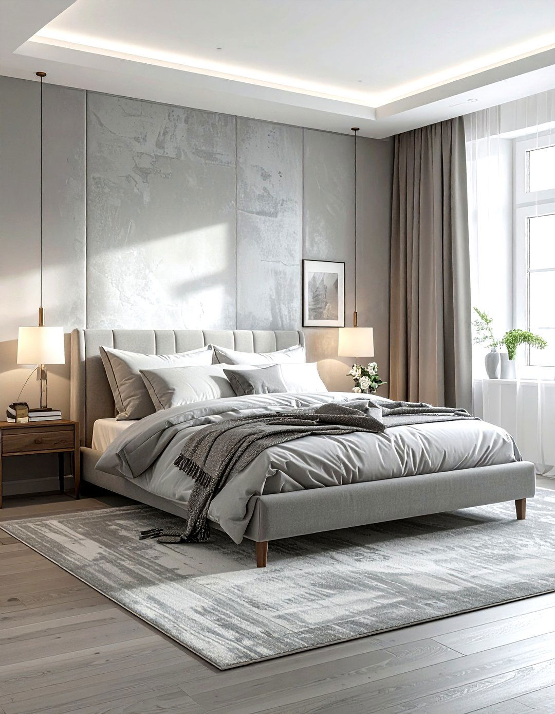 Textured grey wallpaper bedroom - 30 modern grey bedroom ideas