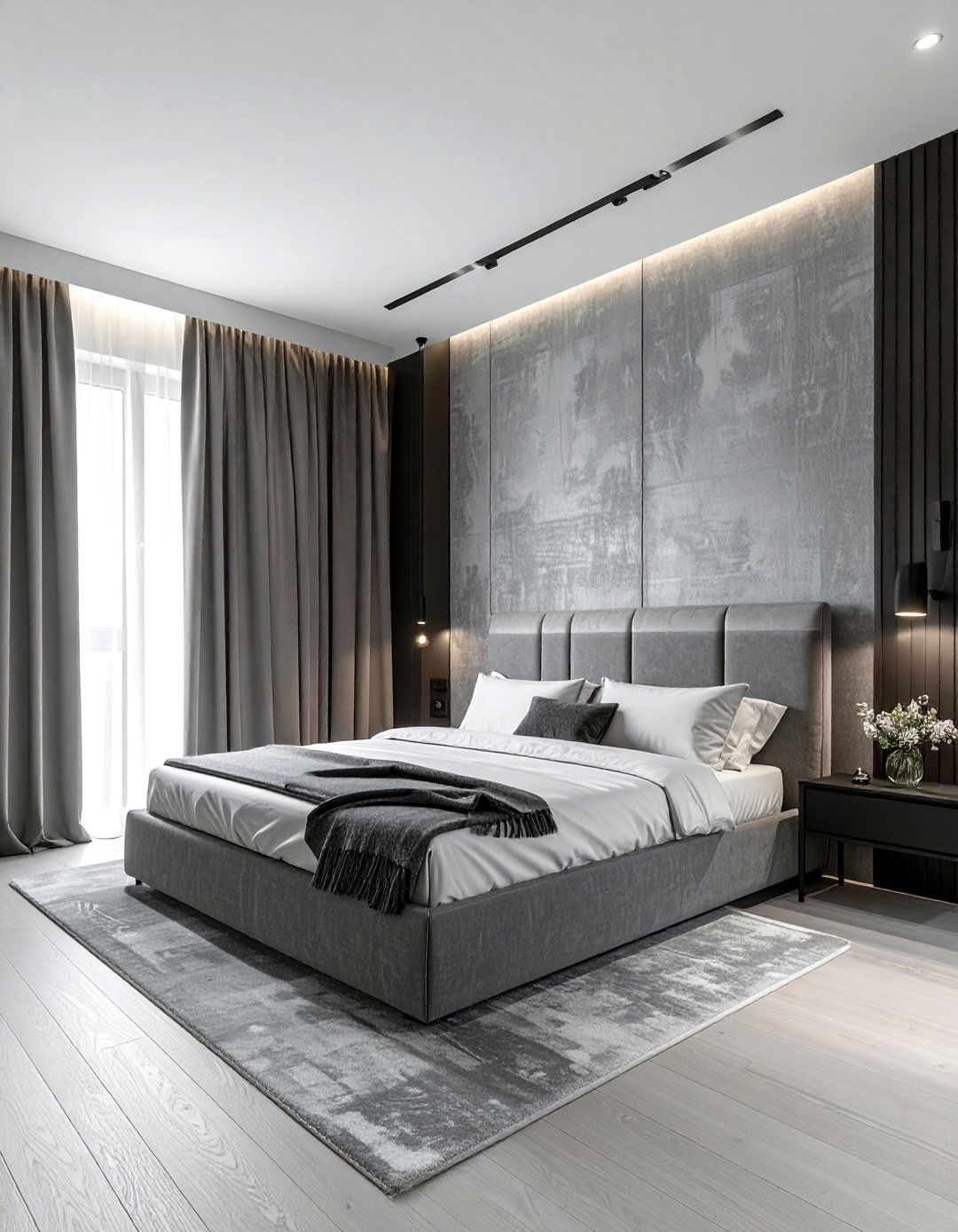 Textured grey wallpaper bedroom - 30 contemporary grey bedroom ideas