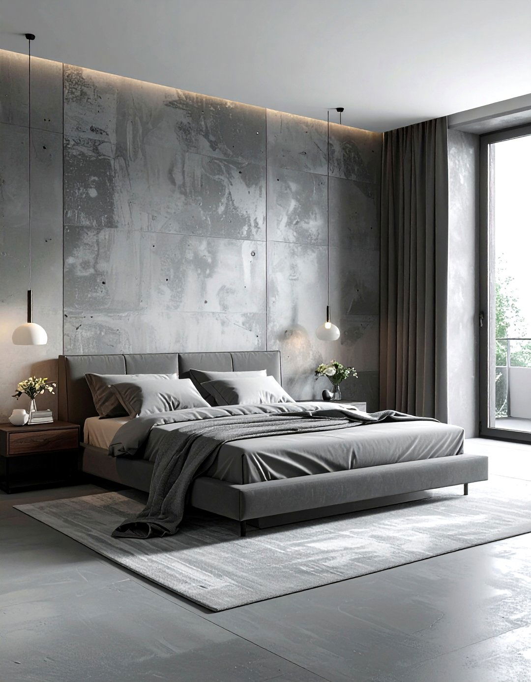 Textured grey wallpaper - 30 industrial grey bedroom ideas