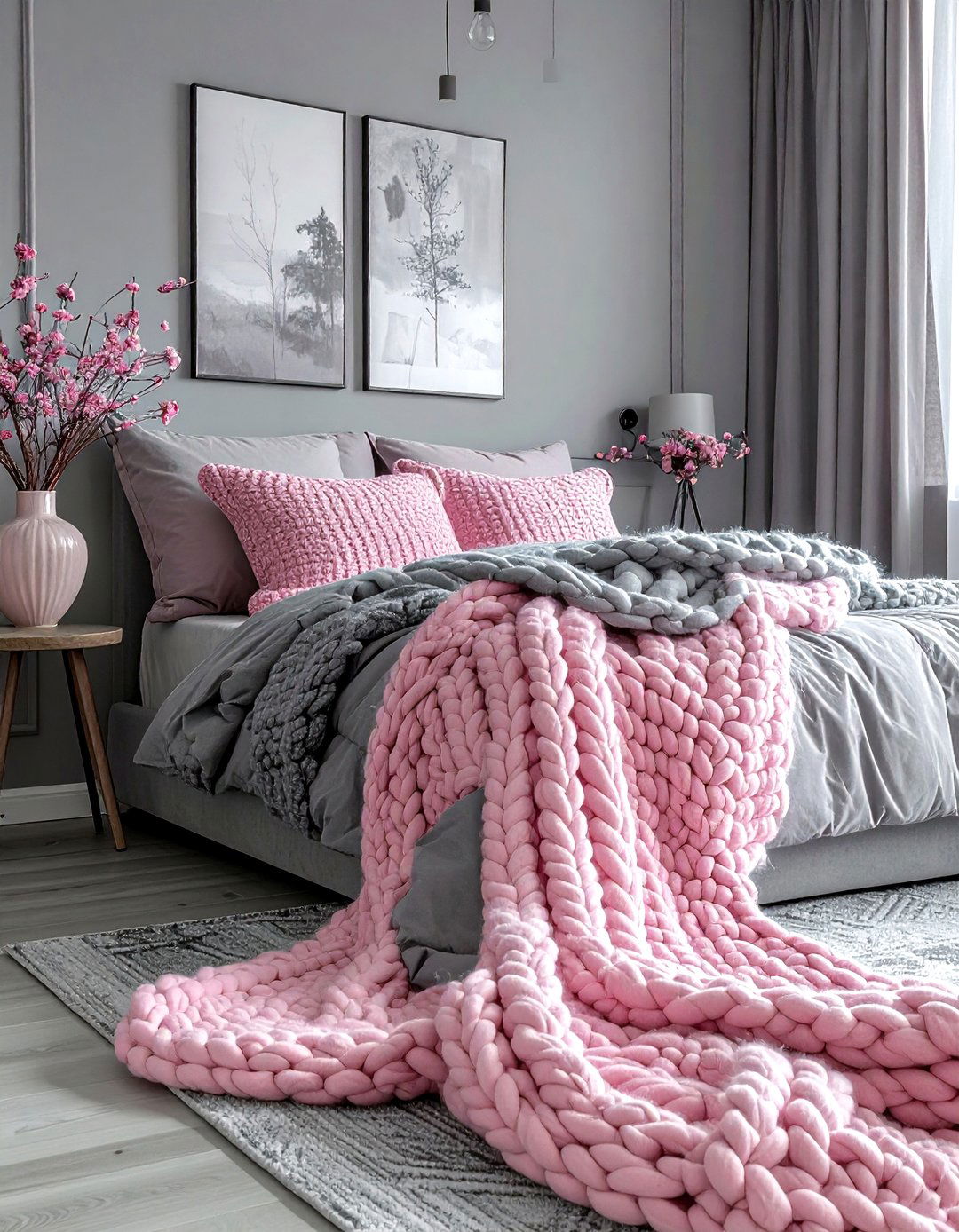 Textured knit pink gray bedroom - 30 pink gray bedroom ideas