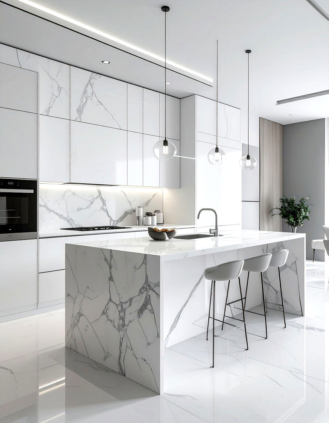 Textured marble walls - 30 marble kitchen ideas