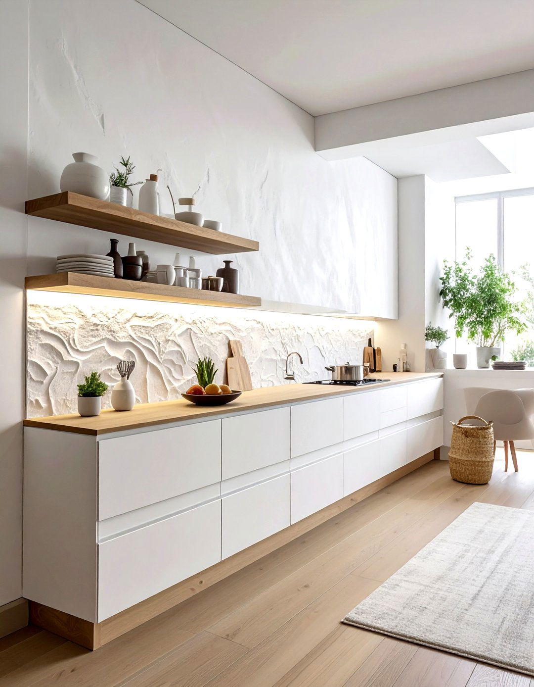 Textured plaster backsplash - 30 full height kitchen backsplash ideas