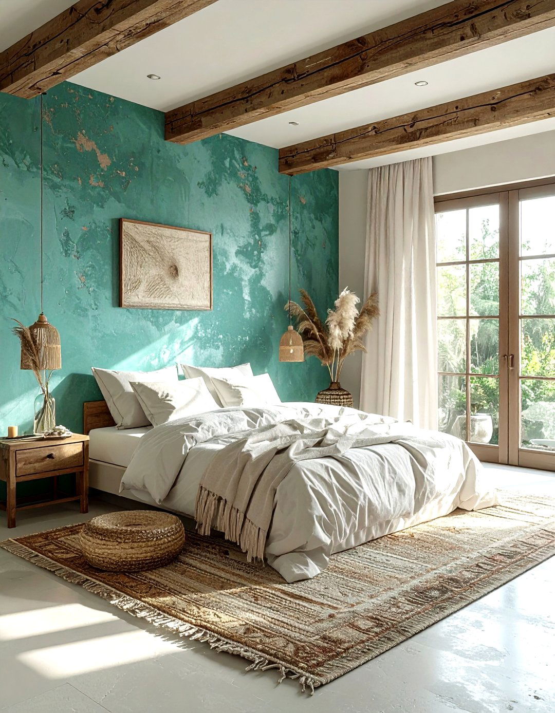 Textured plaster wall bedroom - 30 bohemian teal bedroom ideas