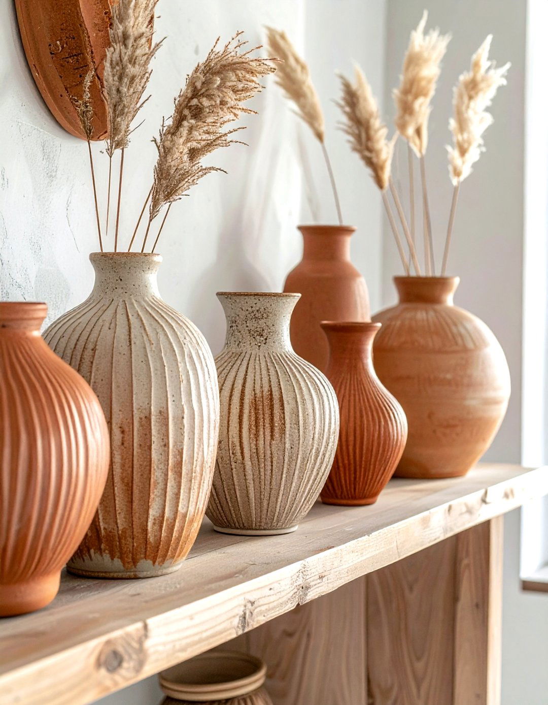 Textured pottery mantel - 30 mantel styling ideas