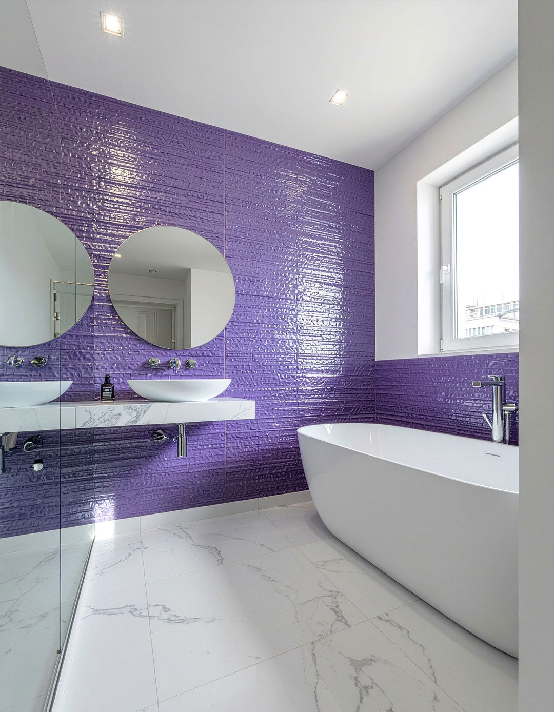 Textured purple bathroom walls - 30 purple bathroom ideas