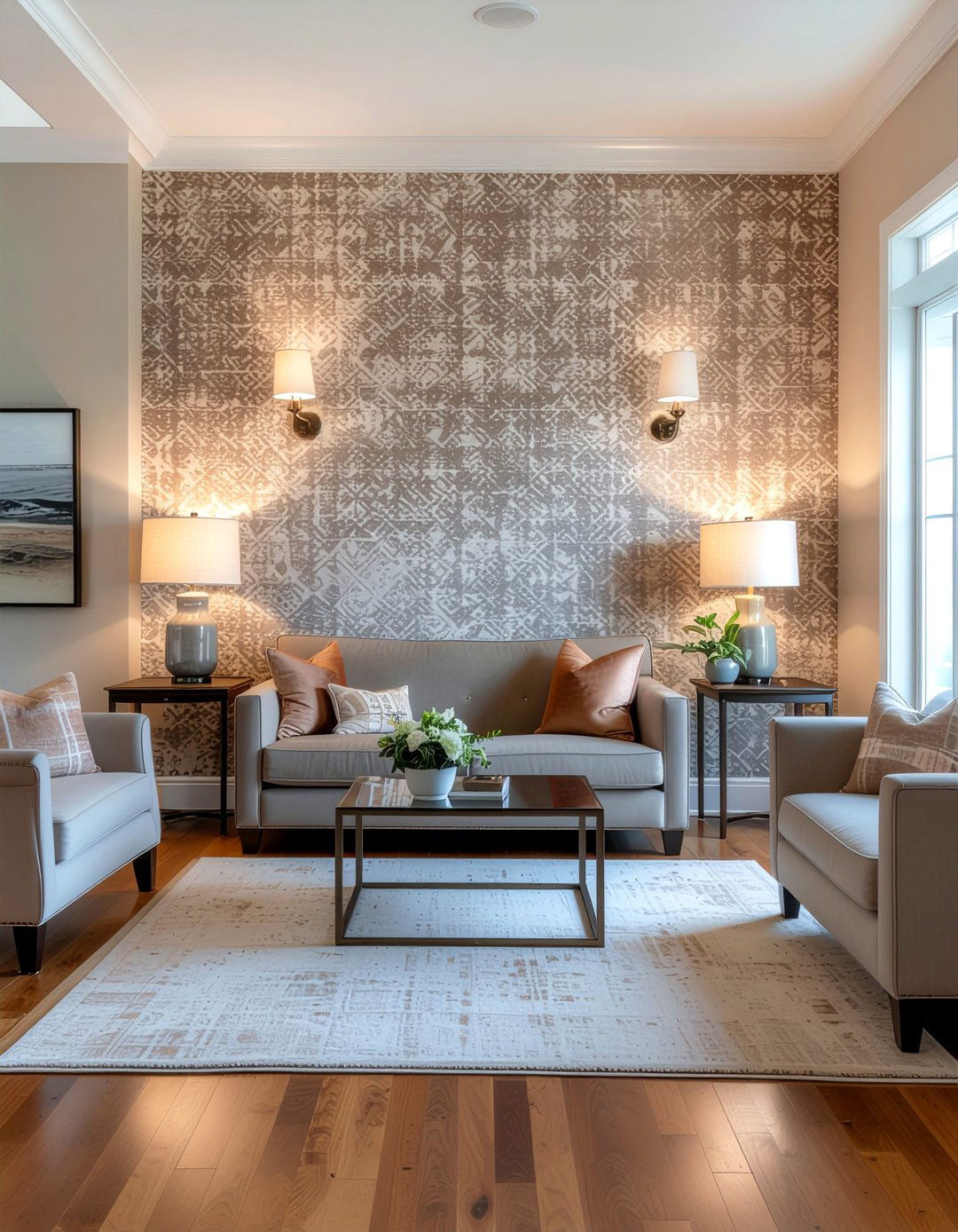 Textured rust wallpaper - 30 rust living room ideas