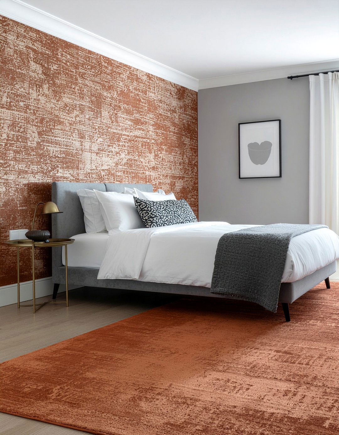 Textured rust wallpaper - 30 rust bedroom ideas