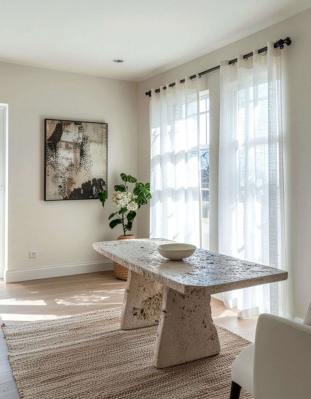 Textured sheer curtains - 30 sheer curtain dining room ideas