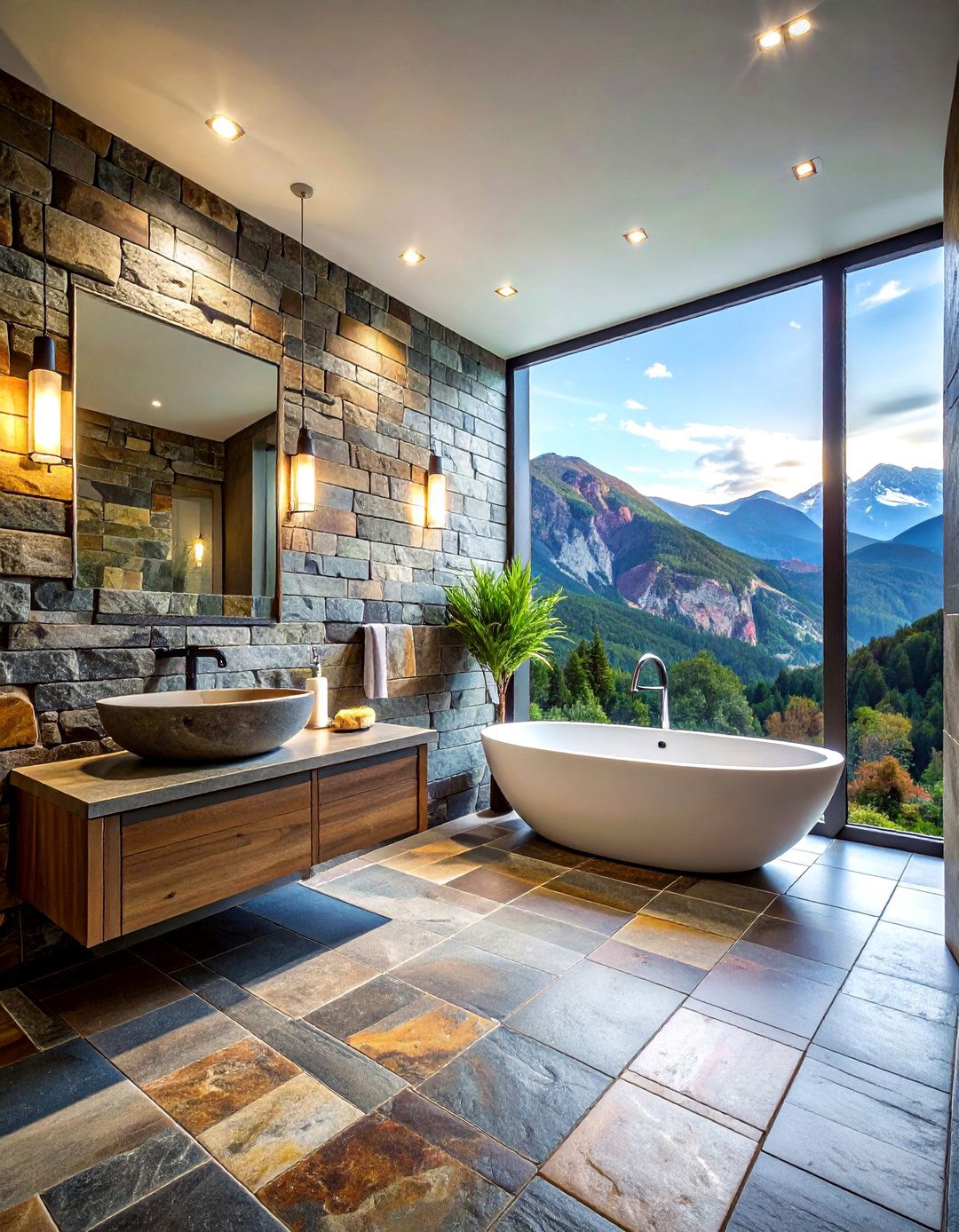 Textured slate mosaic bathroom - 30 stone mosaic bathroom ideas