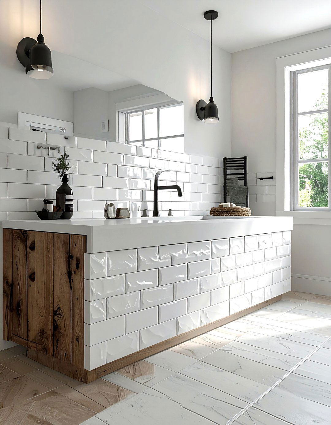 Textured stacked subway tile - 30 stacked subway tile bathroom ideas