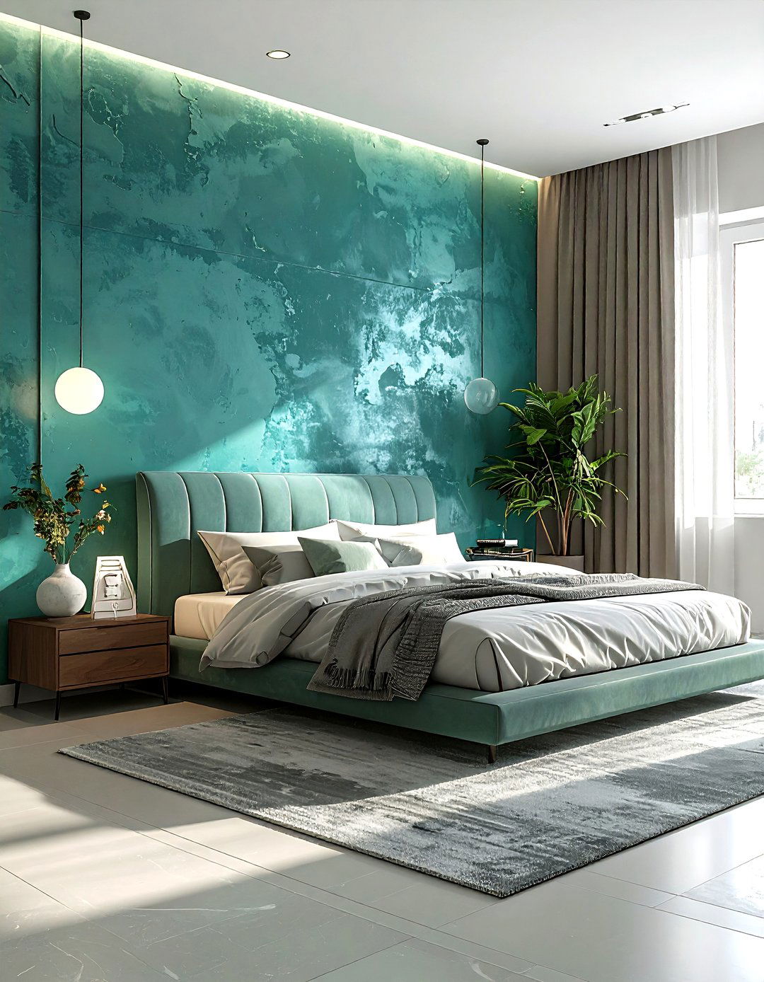 Textured teal wall bedroom - 30 contemporary teal bedroom ideas