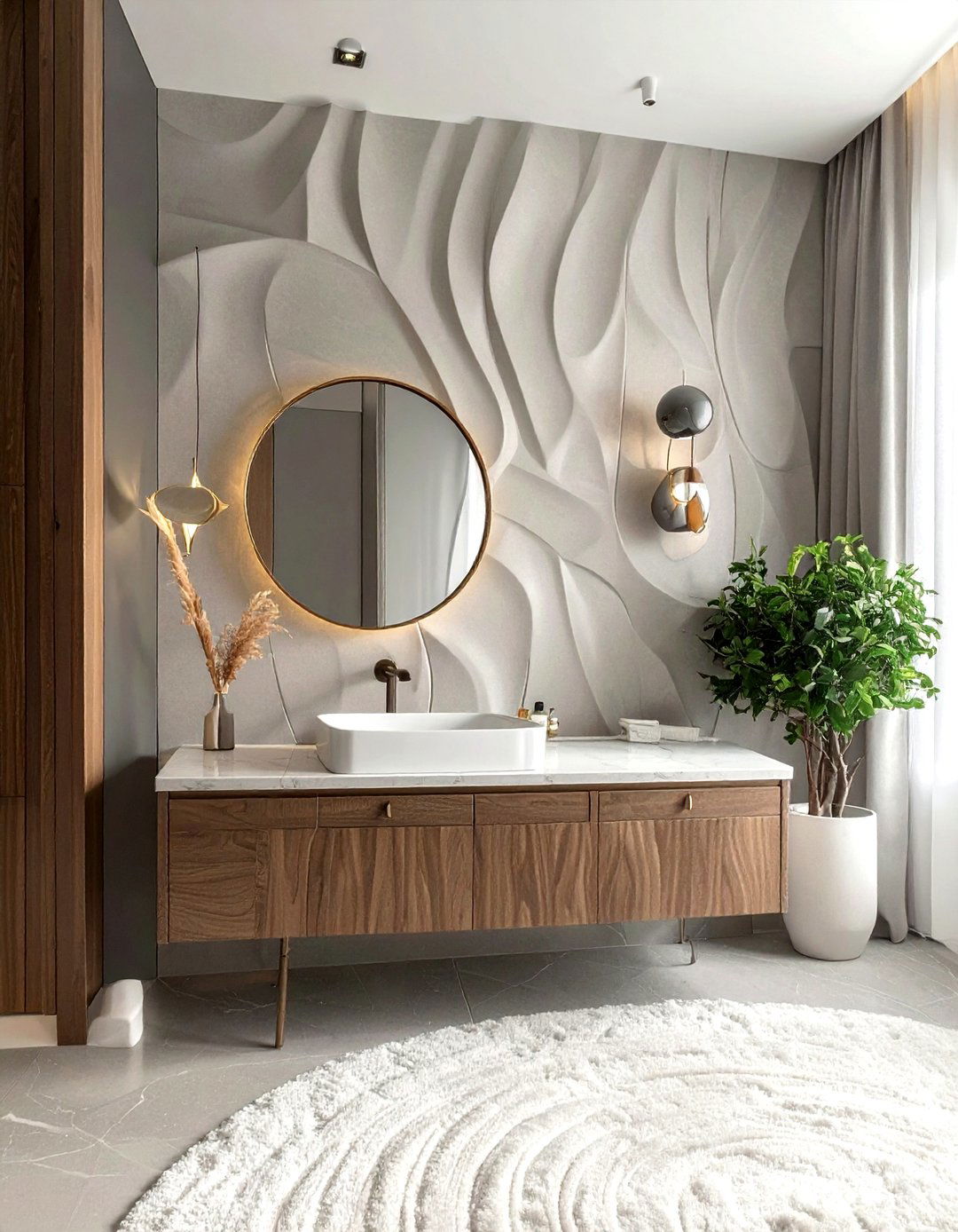 Textured wall panels - 30 small powder room ideas