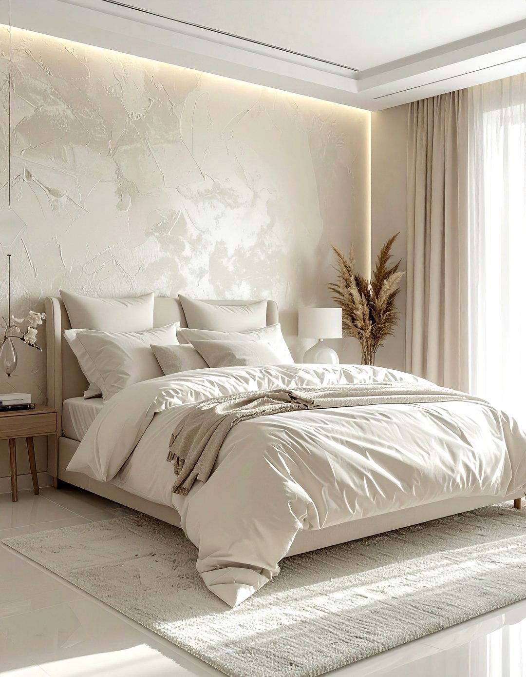 Textured wallpaper cream bedroom - 30 contemporary cream bedroom ideas