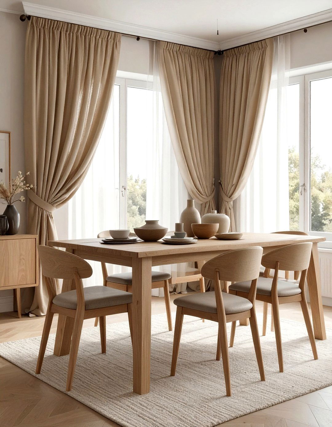 Textured weave dining drapes - 30 floor length curtain dining room ideas