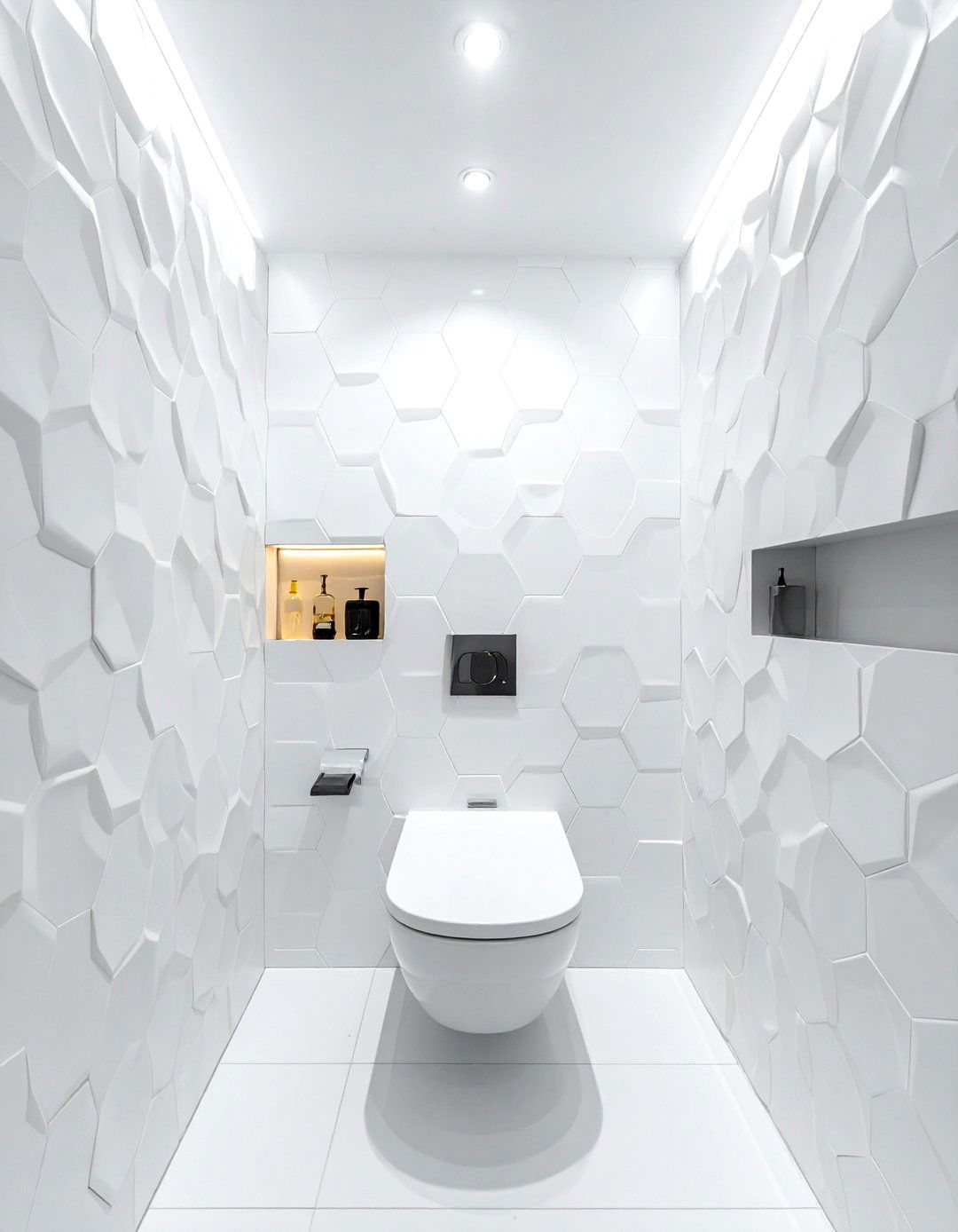 Textured white hexagon tile wall - 30 white hexagon tile bathroom ideas