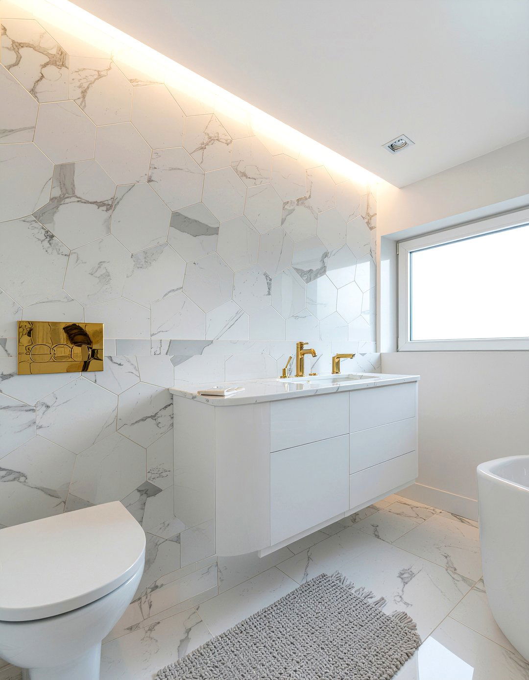 Thassos White Marble Hexagon Tile - 30 marble hexagon tile bathroom ideas