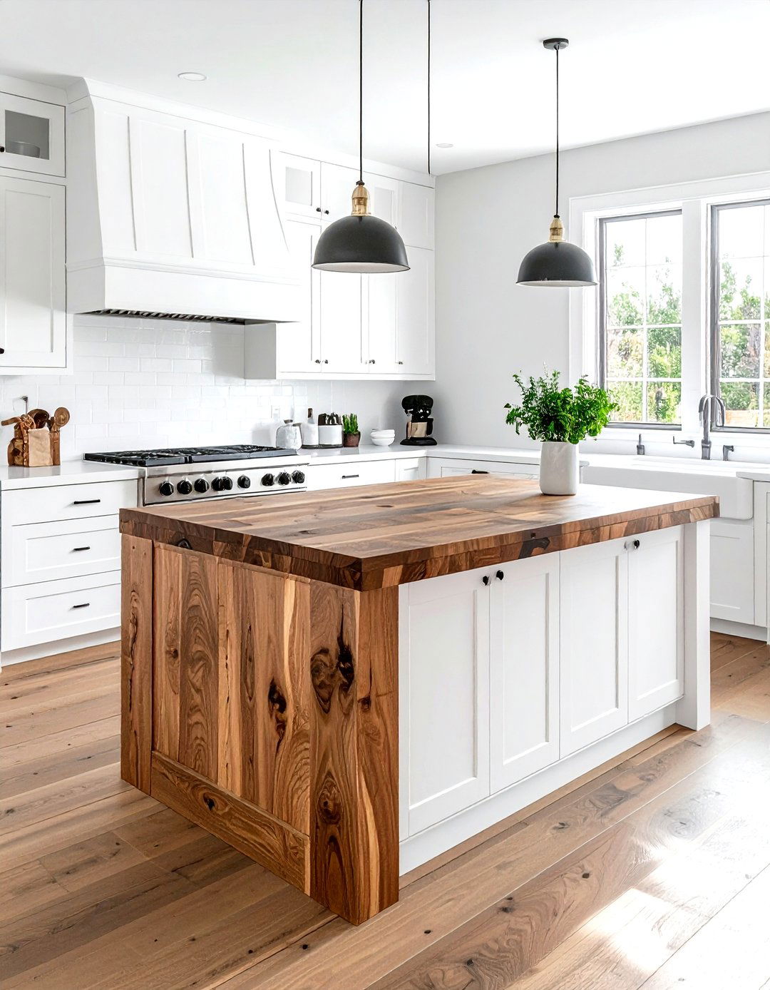 Thick butcher block island top - 30 French farmhouse kitchen ideas