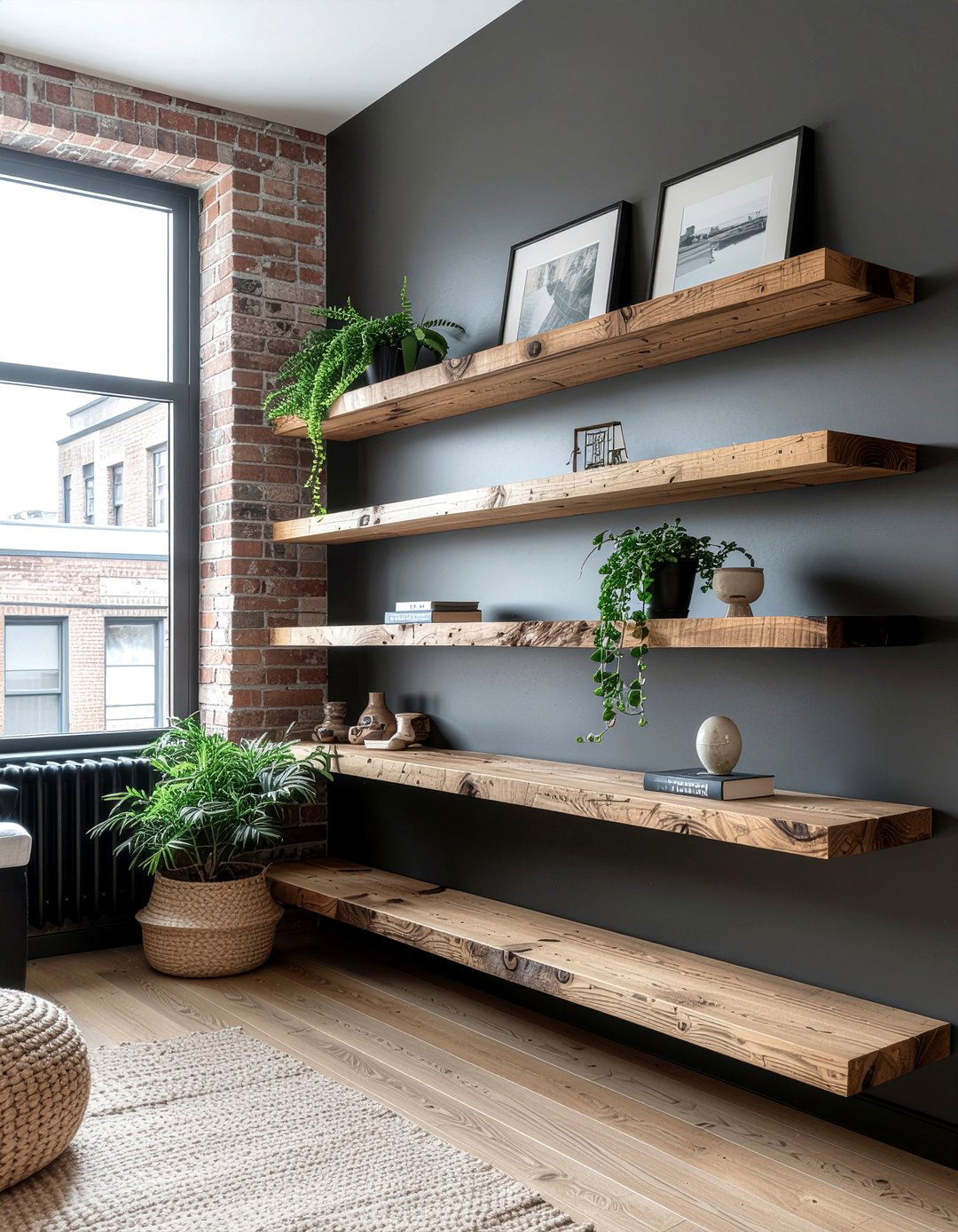 Thick floating shelves - 30 living room millwork ideas