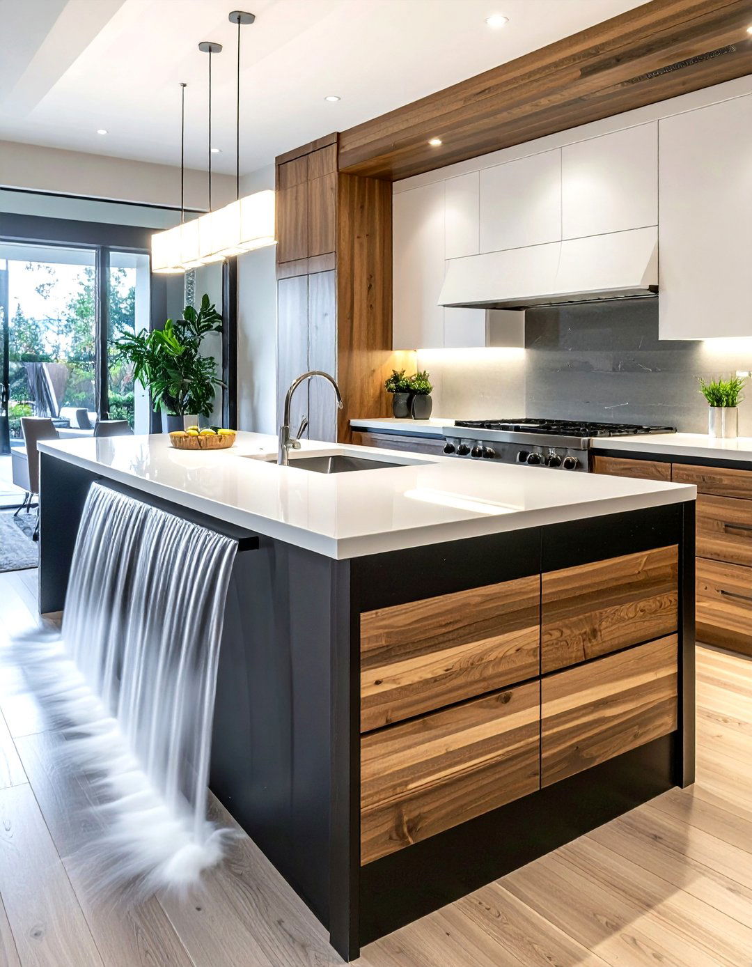 Thick slab waterfall countertop - 30 waterfall countertop kitchen ideas