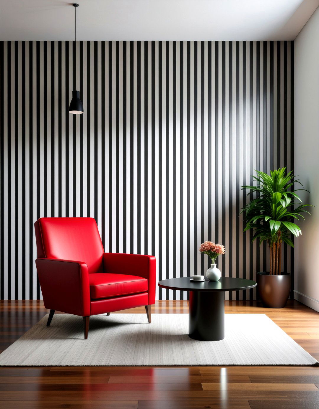 Thin Black Vertical Stripe - 30 living room striped wall ideas