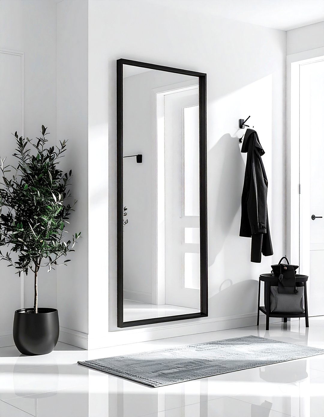 Thin black frame mirror - 30 leaning mirror ideas