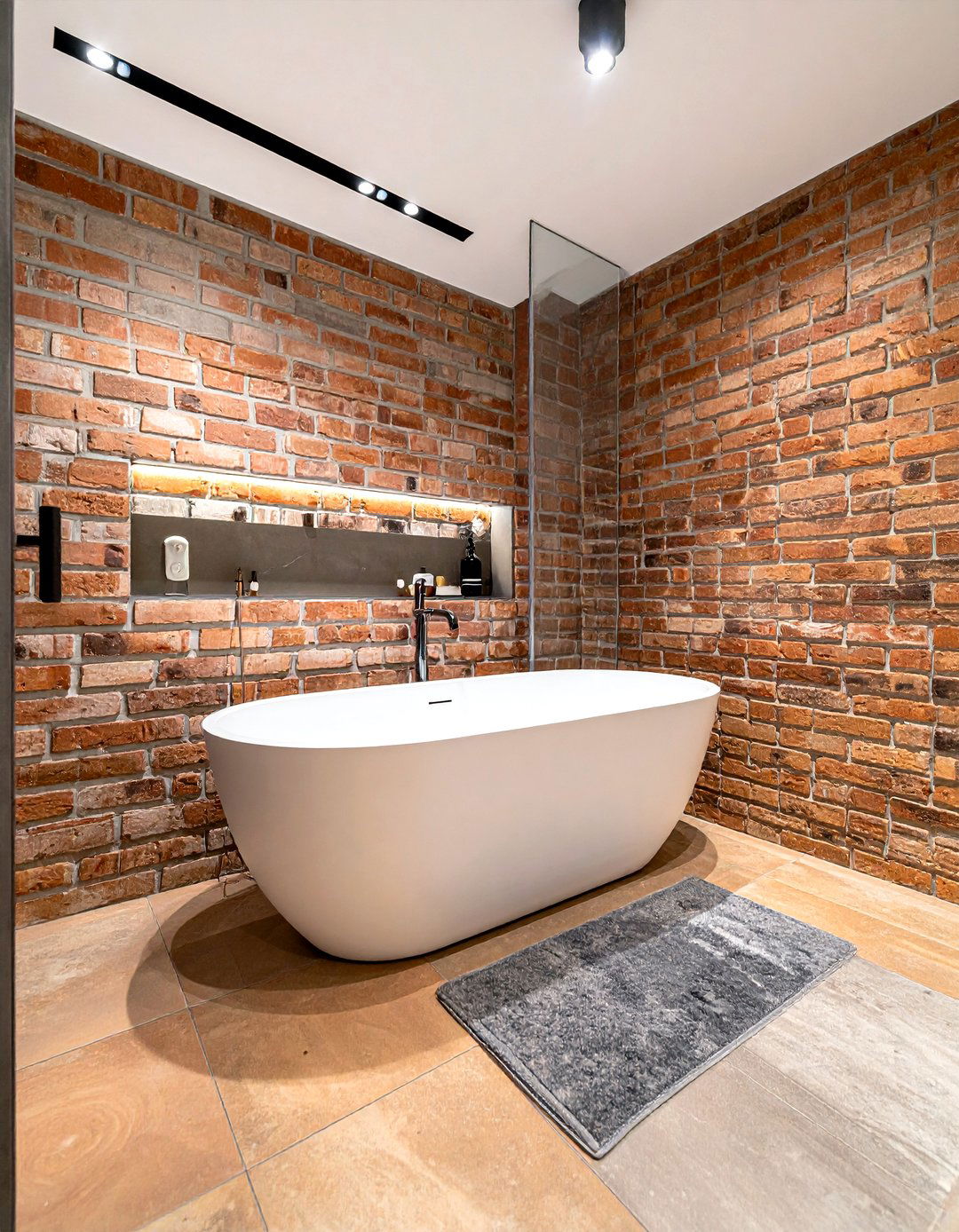 Thin brick veneer bathroom - 30 brick accent wall bathroom ideas