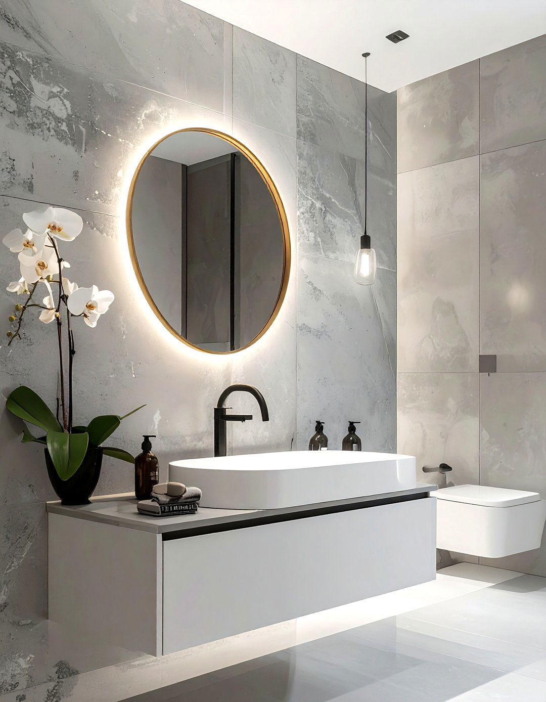 Thin metal frame oval mirror - 30 oval bathroom mirror ideas